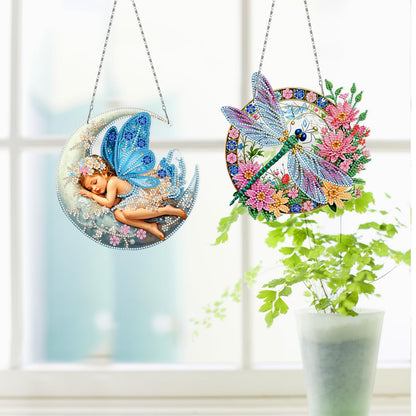 MaiYiYi 3 PCS Hanging Diamond Art Pendant Painting Kit Butterfly Fairy Special Crystal Gem Craft Painting Set Butterfly Diamond Painting Ornaments for Adult Home Wall Window Decor (13.18X7.67 in)