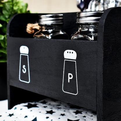Ikee Design Wooden Utensil Caddy with Handles, Includes Salt Pepper Shaker, Silverware Holder Organizer for Countertop,
