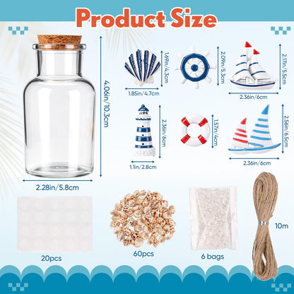 Gandeer 6 Pack Beach Glass Bottles with Cork Honeymoon Sand Jar White Sand Rocks Natural Sea Shells for Coastal Beach Room Decor Home Tabletop Summer Decorations Bridal Shower Gifts