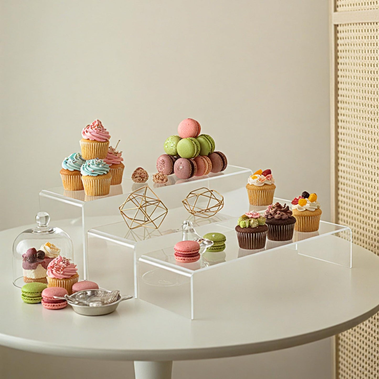 Chuangdi 2 Sets Large Acrylic Risers Display Stands for Figures Collectibles, Shelf Showcase for Dessert Cupcake Candy Treat Action Product Jewelry(Clear,Extra Large Set)