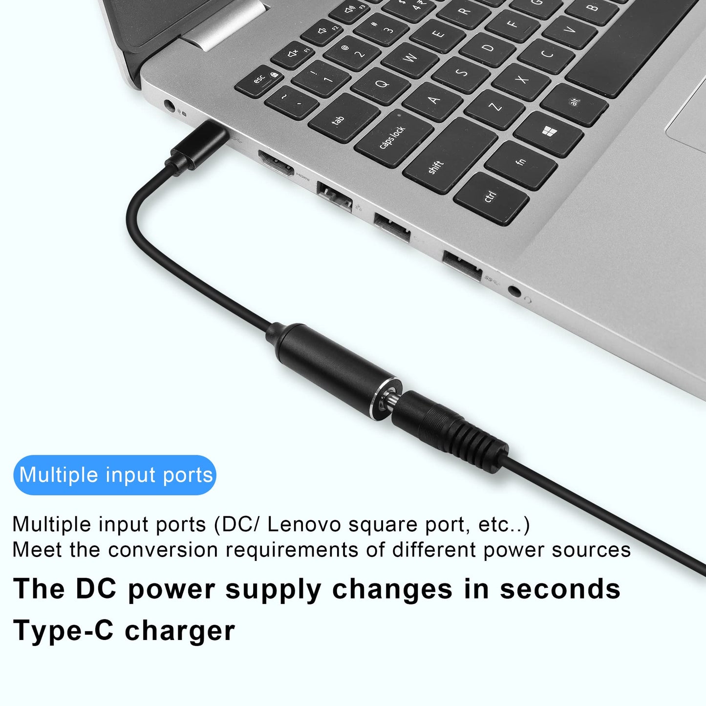 GINTOOYUN PD65W DC5525 to USB-C Charging Cable DC5.5mmx2.5mm Round Female to Type-C Charger Power Adapter Cable for Laptops,Mobile Phones,Tablets, Rechargeables,etc(7Inch)