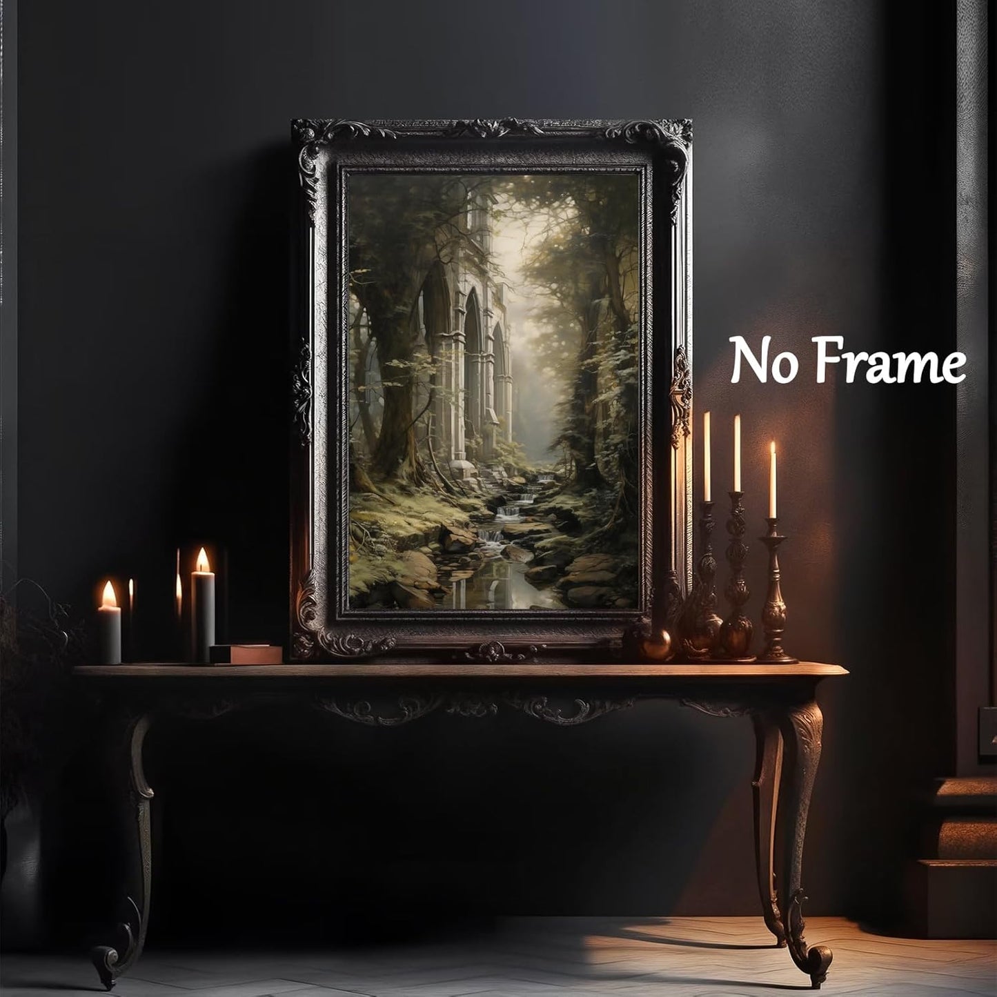 Dark Forest Wall Art 16x24inch, Gothic Landscape Poster and Vintage Castle Canvas Prints No Frame