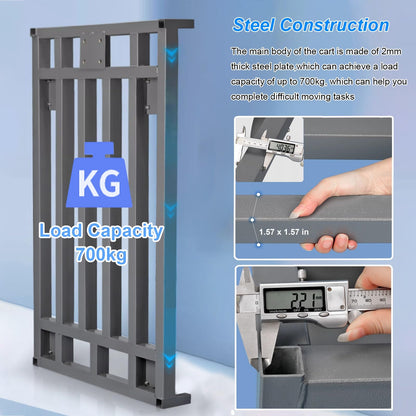 Heavy Duty Folding Platform Trolley, Removable Armrest and Fence Pole, Commercial Cloth Pulling Cart for Warehouse and Workshop, Easy Installation