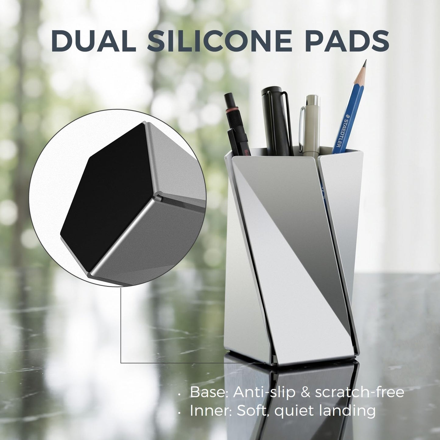 WHITE DESIGN Twisted Faceted Aluminum Pen Holder - Modern Minimalist Origami Pencil Cup & Desk Organizer, Office Decor Gift for Professionals & Executives