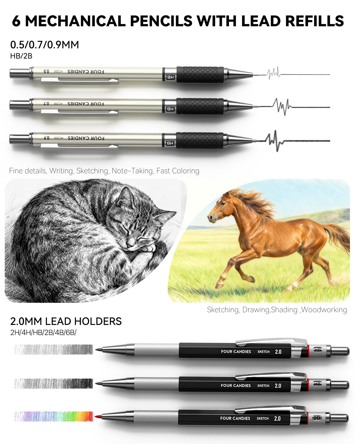 Four Candies 73PCS Advanced Art Supplies Drawing Kit with Fineliner Pens, Mechanical Pencils, 3-Color Sketchbook, Charcoal Sticks,Pastels for Sketching Drawing Comics Gifts for Professionals Artists