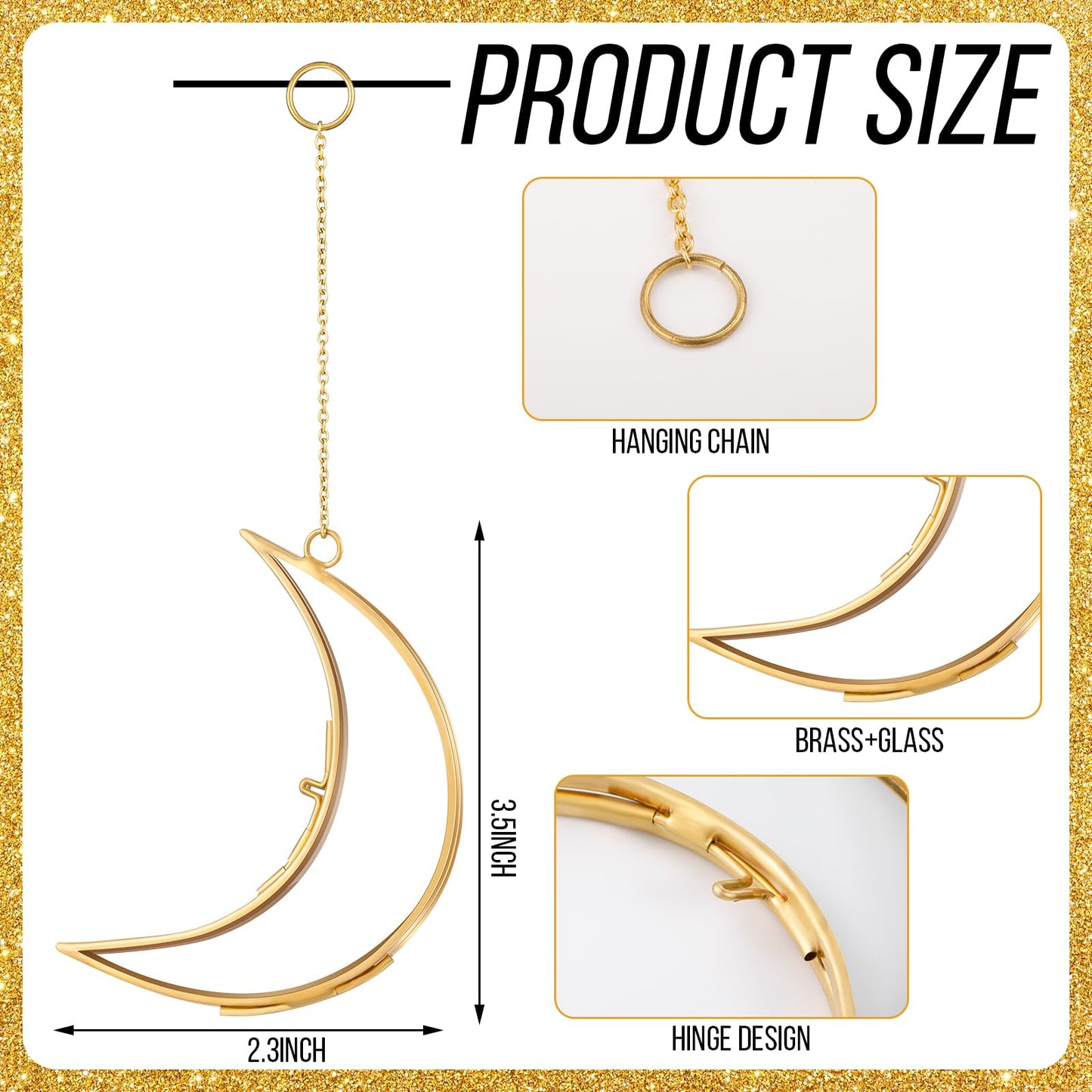 Lineshading 4 Pcs Glass Pressed Flower Frames Double Glass Moon Shaped Picture Frames Flower Brass Hanging Photo Frame for Gallery Artwork Display Wall Decor Housewarming Gifts(Gold,2.5 x 3.5 Inch)