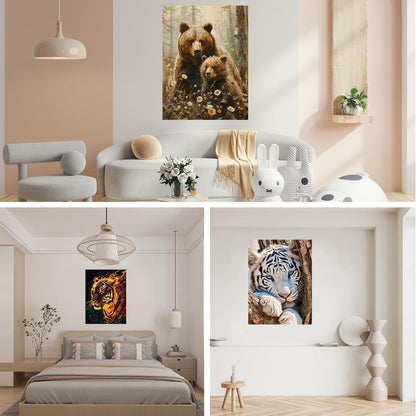 ijbnhd 3 Pack Diamond Art Kits for Adults, Animals Diamond Painting Kits for Adults Beginners, 5D DIY Paint with Diamonds Gem Art Dots Set for Home Wall Decor 12 x 16 Inch (Bear and Tiger)