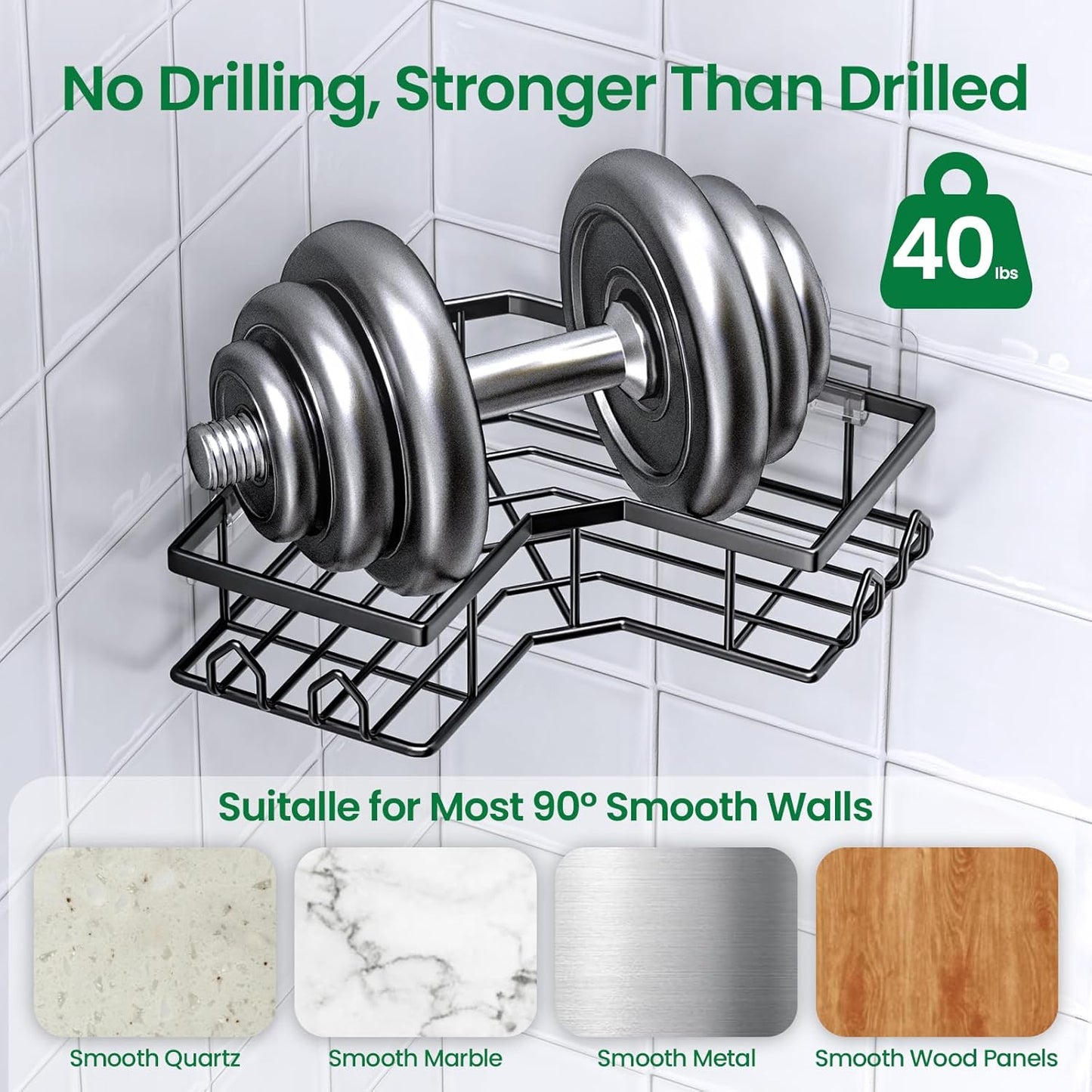 Skiennix Adhesive Shower Caddy - Rustproof Stainless Steel Corner Organizer | 2 Pack with Large Capacity