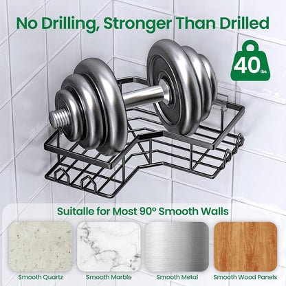 Skiennix Adhesive Shower Caddy - Rustproof Stainless Steel Corner Organizer | 2 Pack with Large Capacity