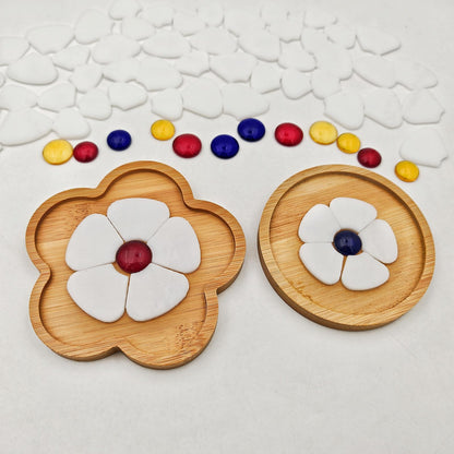 Esweny 12 Flower Stained Glass Mosaic Tiles - 2 Size Floral Petals & Flat Bead Mosaic Glass Pieces for DIY Art Crafts (White)