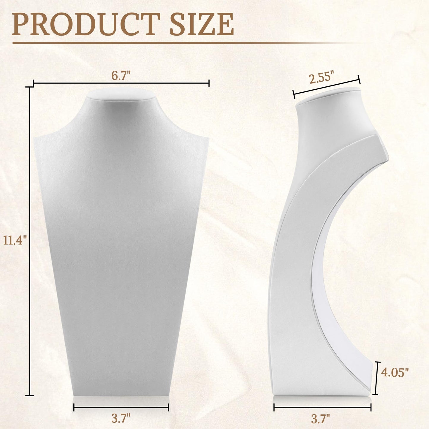 Homeanda Necklace Display Bust - PU Leather Jewelry Bust Stand for Photography, Boutique Display, and Home Organisation(White-11.4"x6.7")