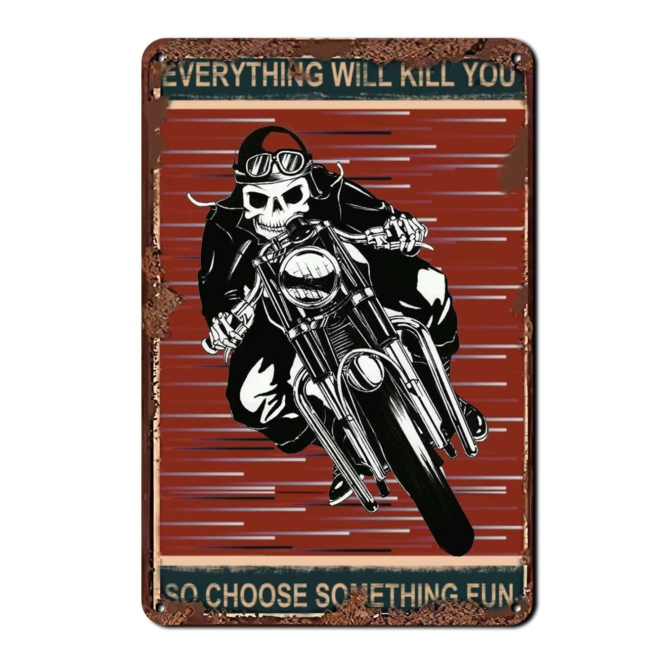 Creative Tin Sign Skeleton Auto Racing Funny Novelty Metal Sign Retro Motorcycle Wall Decor for Home Gate Garden Restaurants Cafes Office Store Club Sign Gift 12 X 8INCH Plaque Tin Sign