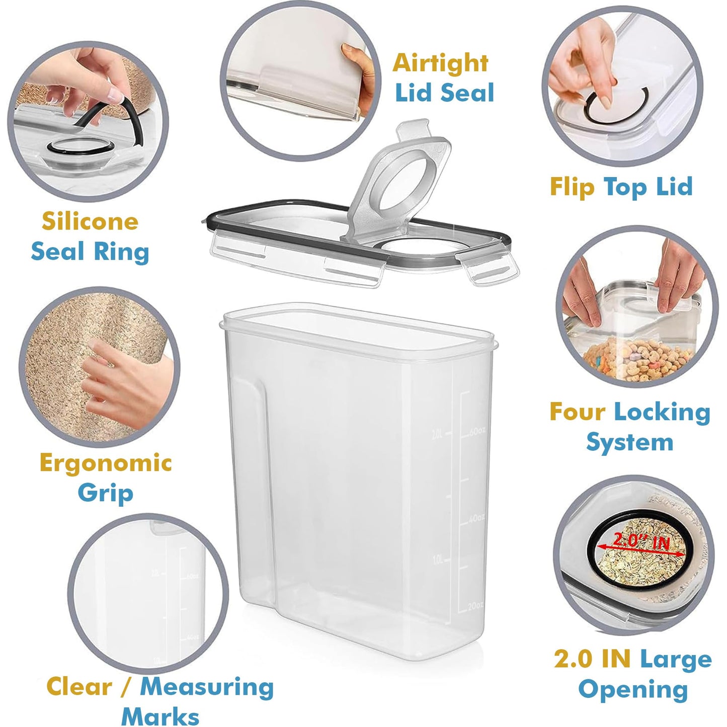 Shazo 2 Pack (15.4 Oz Cereal Capacity) Small Airtight Cereal Containers Storage with Lids, Perfect Space Saving BPA-Free Plastic Container, Pantry Organization and Canister for Rice, Sugar & Flour