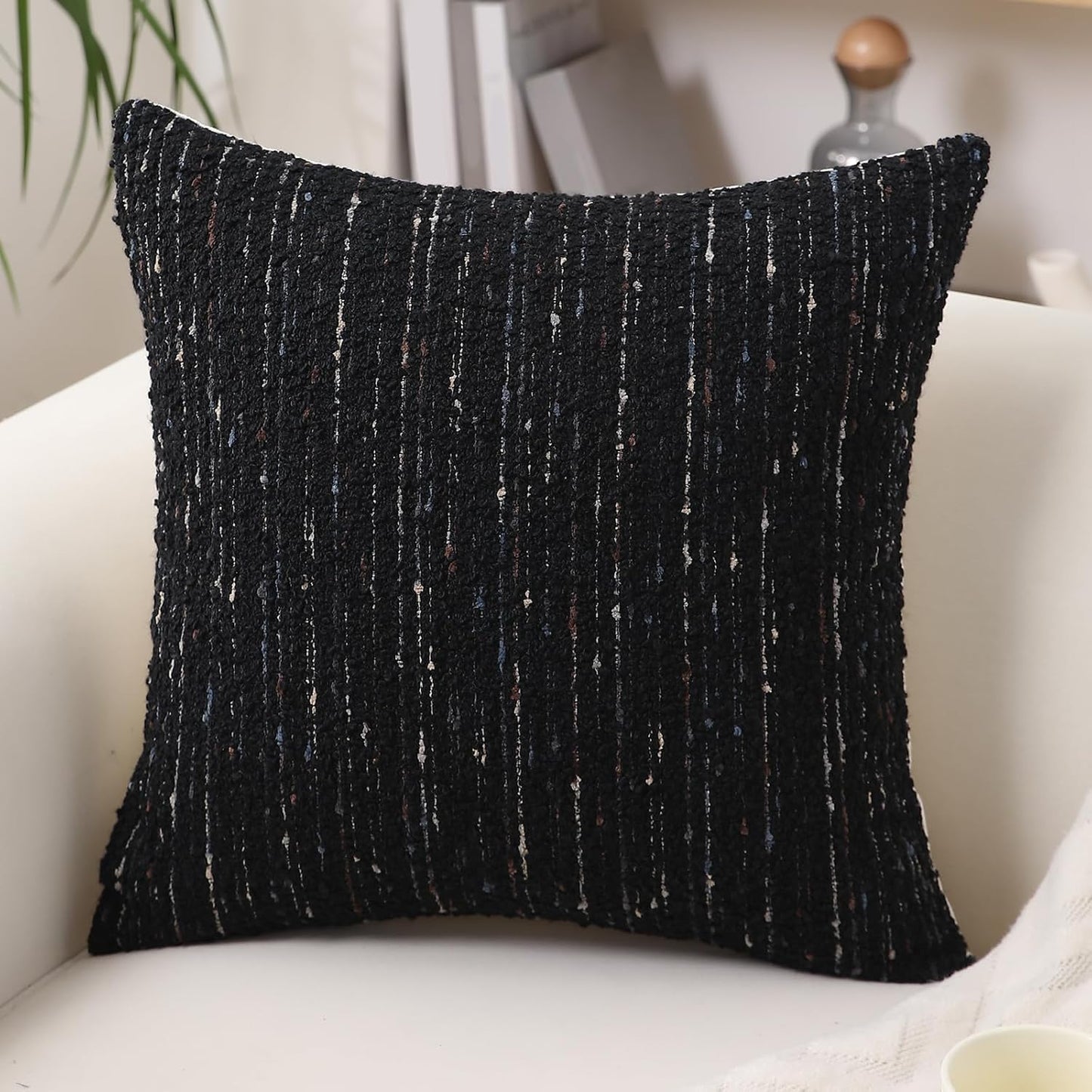 GIKKEARL 18x18 1pc Textured Boucle Pillow Covers Neutral Striped Throw Pillows Soft Modern Farmhouse Pillow Cases