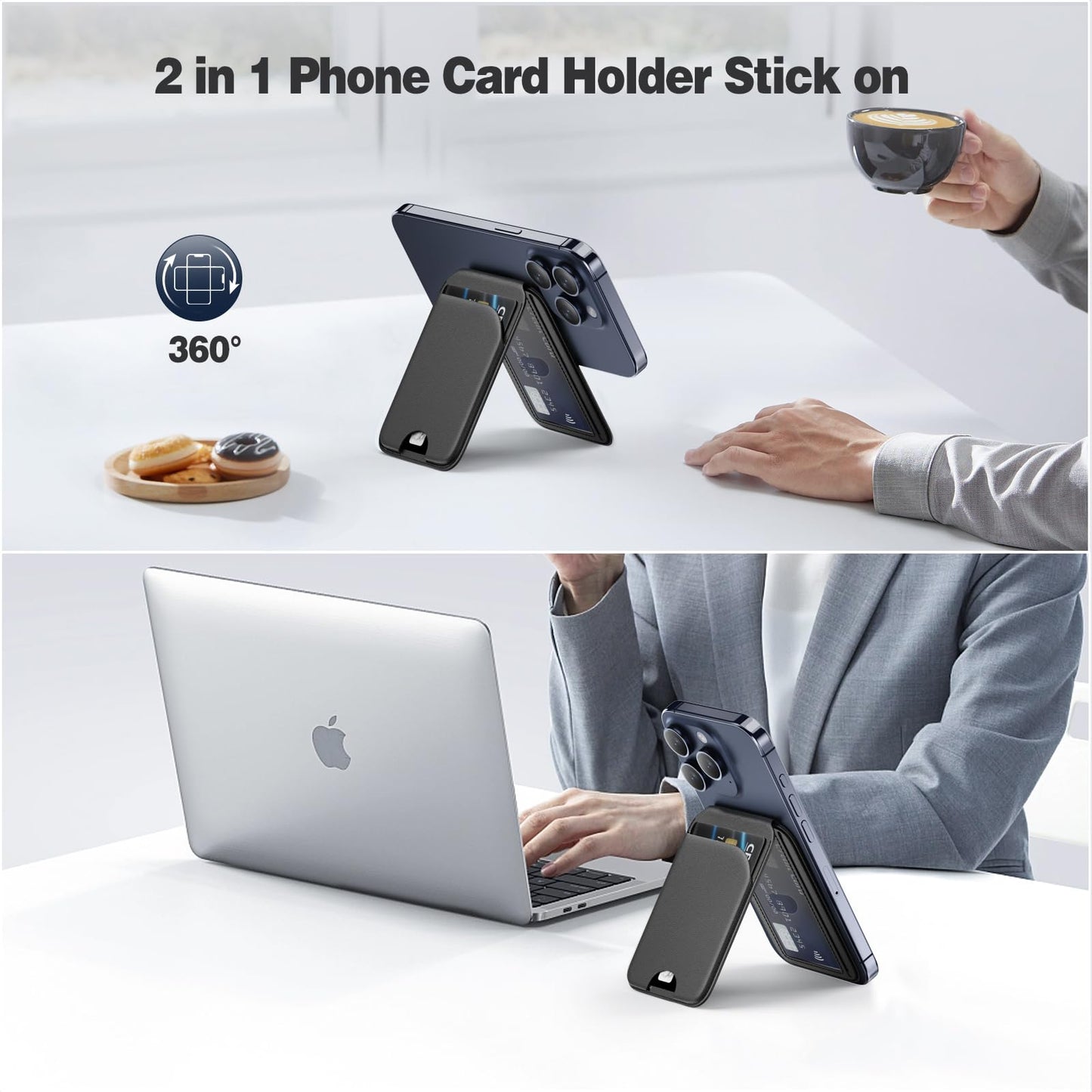 Mag-Safe Wallet Magnetic Wallet for Phone Lightweight Magnetic Phone Pouch Stand Adjustable Leather Mag-Safe Card Holder for iPhone 17/16/15/14/13/12 Series, Not for iPhone 13/12 Mini (Black)