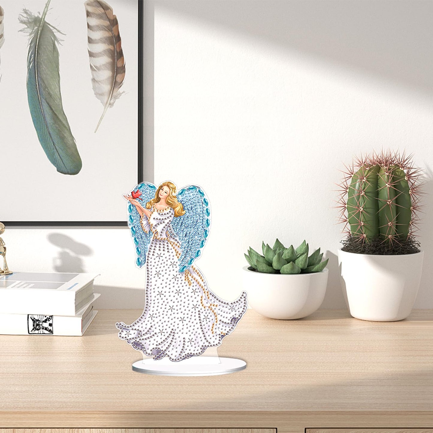 JZHYOAN Angel Diamond Art Desktop Ornaments Gem Painting Table Ornaments Diamond Painting Desk Stand Crystal Arts Mosaic Kit DIY Desktop Kits with Special Shape Gem Art for Adults