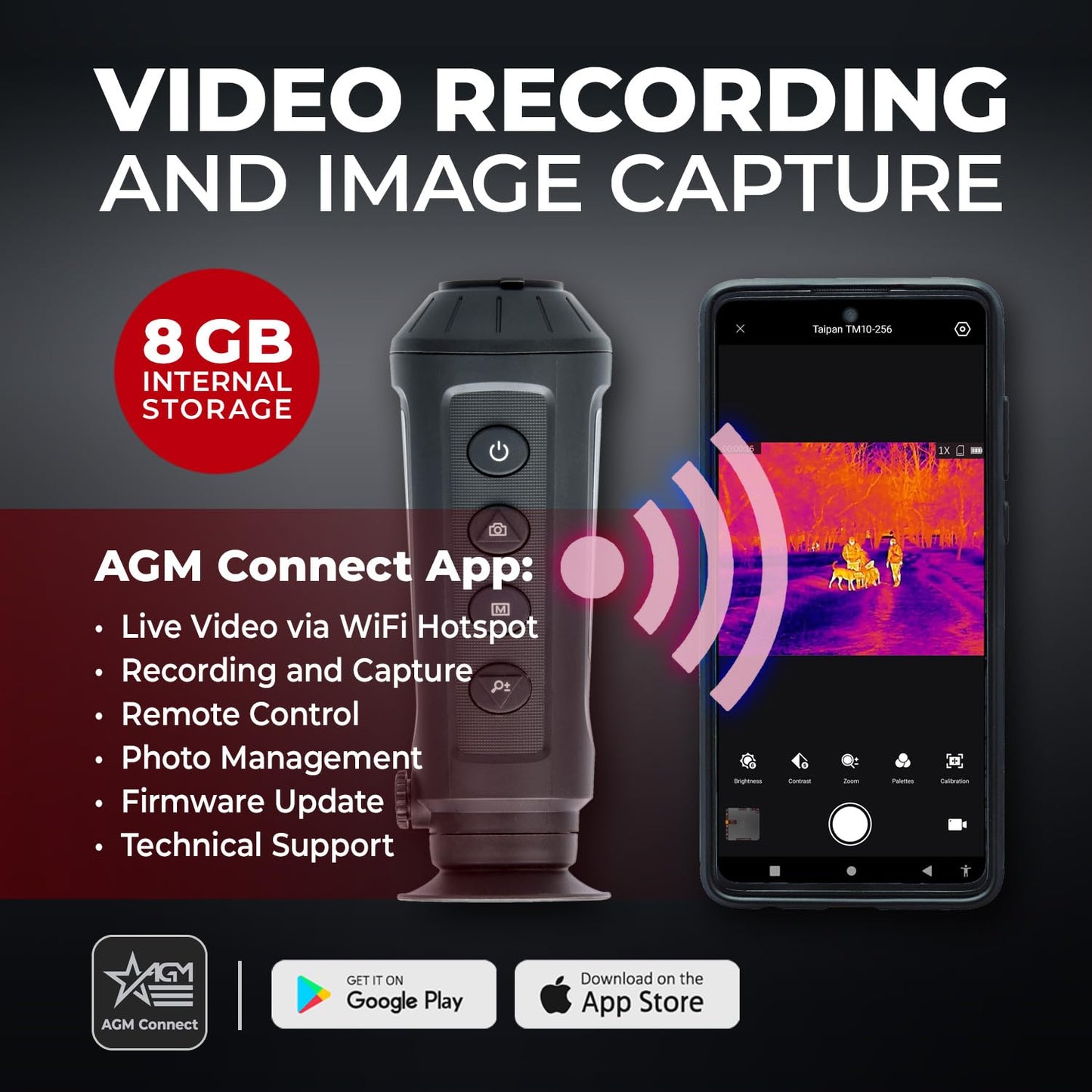 AGM Global Vision Taipan TM10-256 Thermal Monocular - 256x192 Resolution, 12μm Pixel Pitch, Video Recording 1-8x Digital Zoom Heat Vision Monocular, Thermal Imaging Monocular Thermal Optic for Hunting