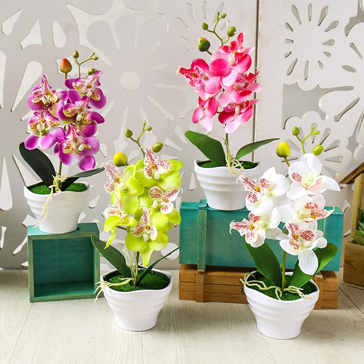 Artificial Phalaenopsis Flower Pot, Bonsai Ornament for Home Landscape Decor, White Flower for Beautiful Vitality