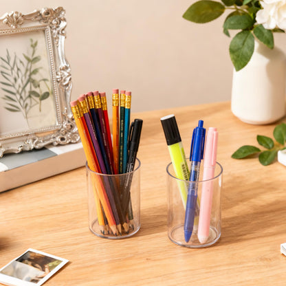 IBEQUEM 12Pack Clear Acrylic Pen Holder Makeup Brush Round Pencil Holder for Desk Pen Cups Desk Organizers and Storage Desktop Stationery Organizer for Office School Home Supplies