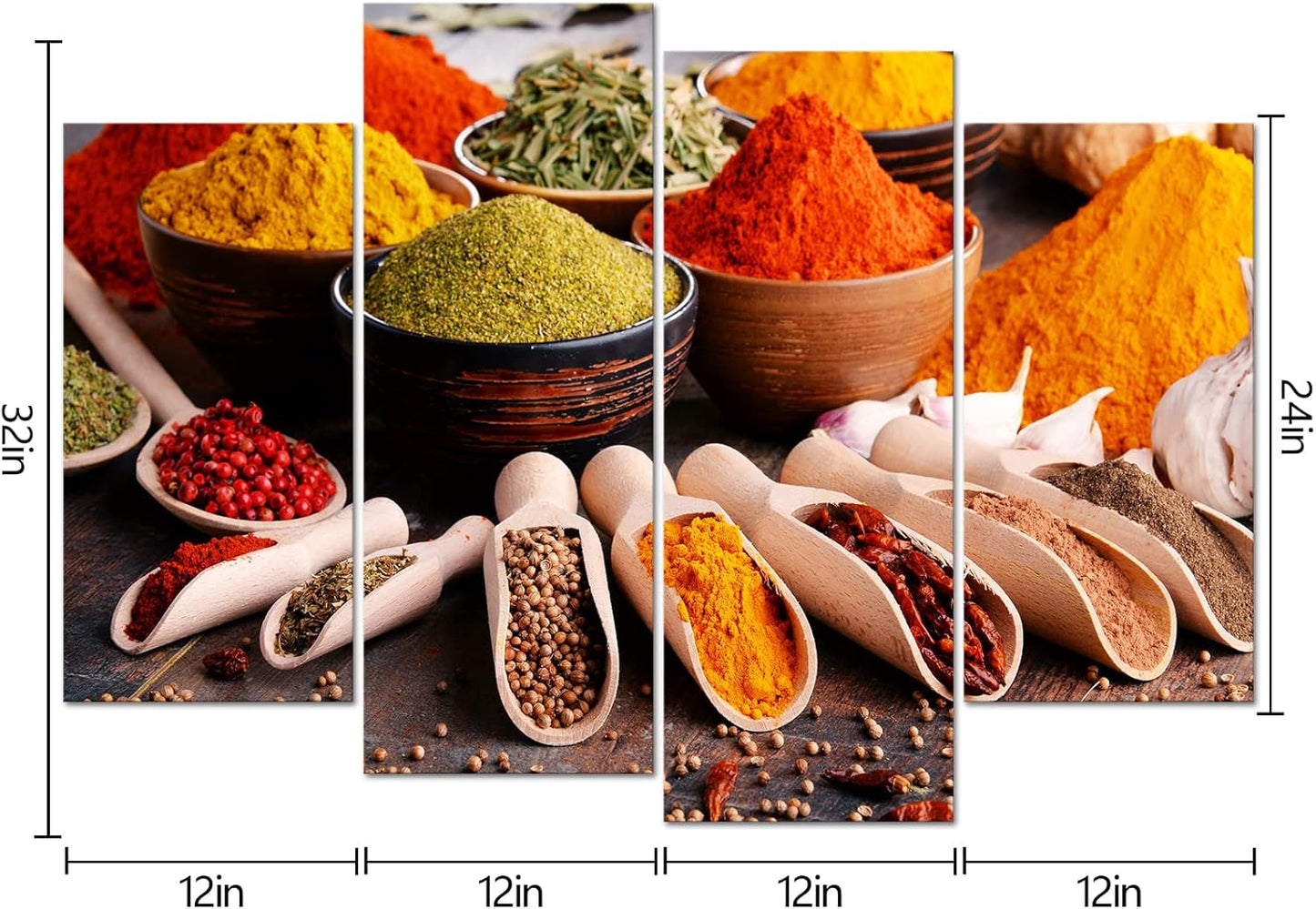 4 HOMEOART Colorful Spice Picture Kitchen Wall Decor Dining Room Wall Art Framed Ready To Hang, Large Panels