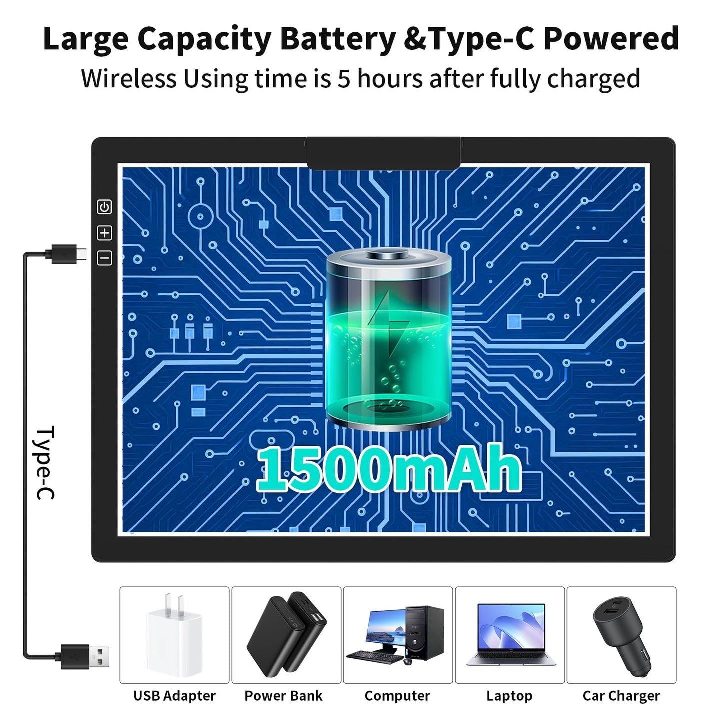 HIUKCOLED Rechargeable A4 Light Pad, Battery Powered Light Board with Top Clip＆Stand, Stepless Dimmable＆6-Level Brightness Adjustable, Wireless LED Tracing Box for Diamond Painting,Drawing,Sketching
