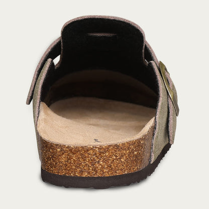 KIDMI Women's Genuine Suede Clogs Cork Footbed Sandals Leather Mules Potato Shoes with Arch Support Army Green 36 (Size 5.5-6)