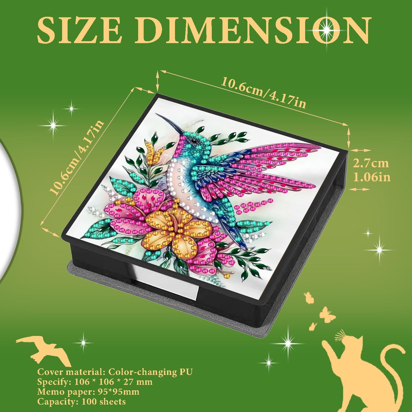 DOTZSO Diamond Art Kits for Adults Sticky Note Holder, Diamond Painting Notes Box Diamond Dots Decoration Gem Arts and Diamond Office Desk Supplies Contains 160 Sheets of Paper Hummingbird