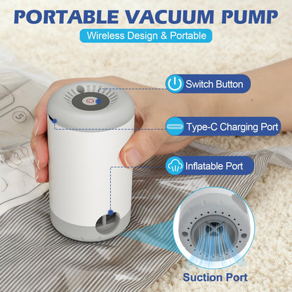 Fantictas Travel Vacuum Storage Bags with Rechargeable Air Pump, 17 Pack Portable Space Saver Bags, Compression Bags for Clothing, Bedding, Seasonal Storage & Packing Bags for Moving