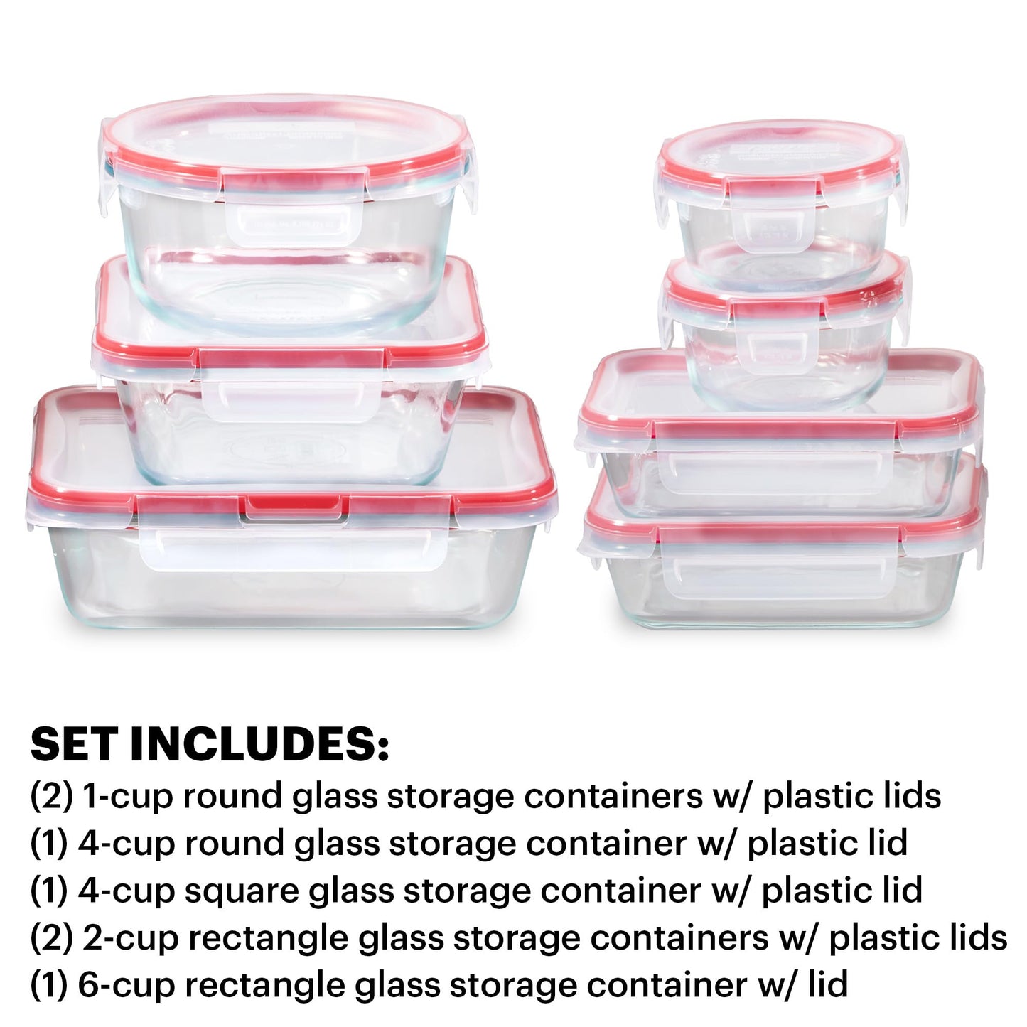 Pyrex Freshlock (7-Pack) Glass Food Storage Containers Set, (1, 2, 4 Cups) Airtight & Leakproof Plastic Locking Lids BPA-Free, Meal Prep Containers Set, Freezer Dishwasher Microwave Safe