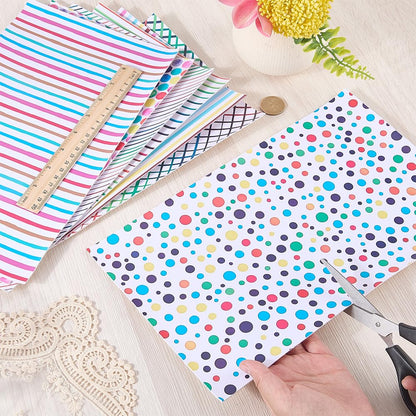 CALFOVERA 7PCS 12.99 x 7.9 Inch PU Leather Polka Dots Printed Texture Faux Leather Stripe Rainbow Sheets Colorful Geometric Leatherette Fabric Synthetic Vinyl Roll for Earrings DIY Crafts Making