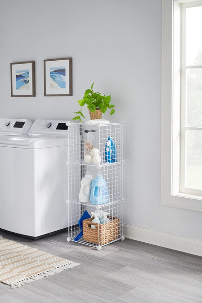 Rubbermaid 3 Piece Stackable Storage Wire Cube Set, Easy Assemble, White, Multi-Use Home Organizer for Closet/Toys