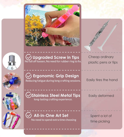 Hailivike 17PCS Pink Diamond Painting Pens, Upgraded Stainless Steel Tips Diamond Art Pens No Loosen