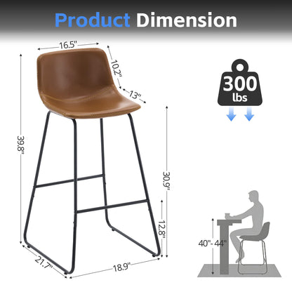 Mistpople Swivel Counter Bar Stools - 26 Inch Counter Height Barstools Set of 6 with Back and Footrest, Modern Faux Leather Armless Bar Chairs with Metal Legs for Kitchen Island, Dining (Brown)
