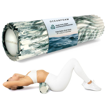 Oceanfoam Tidal Roller - Black Marbled - Muscle Massage Foam Roller for Back Pain & Stretching - Firm and Ergonomic Wide Wave Textured - Yoga, Athletics, & Wellness - Full Size, 20" x 5"