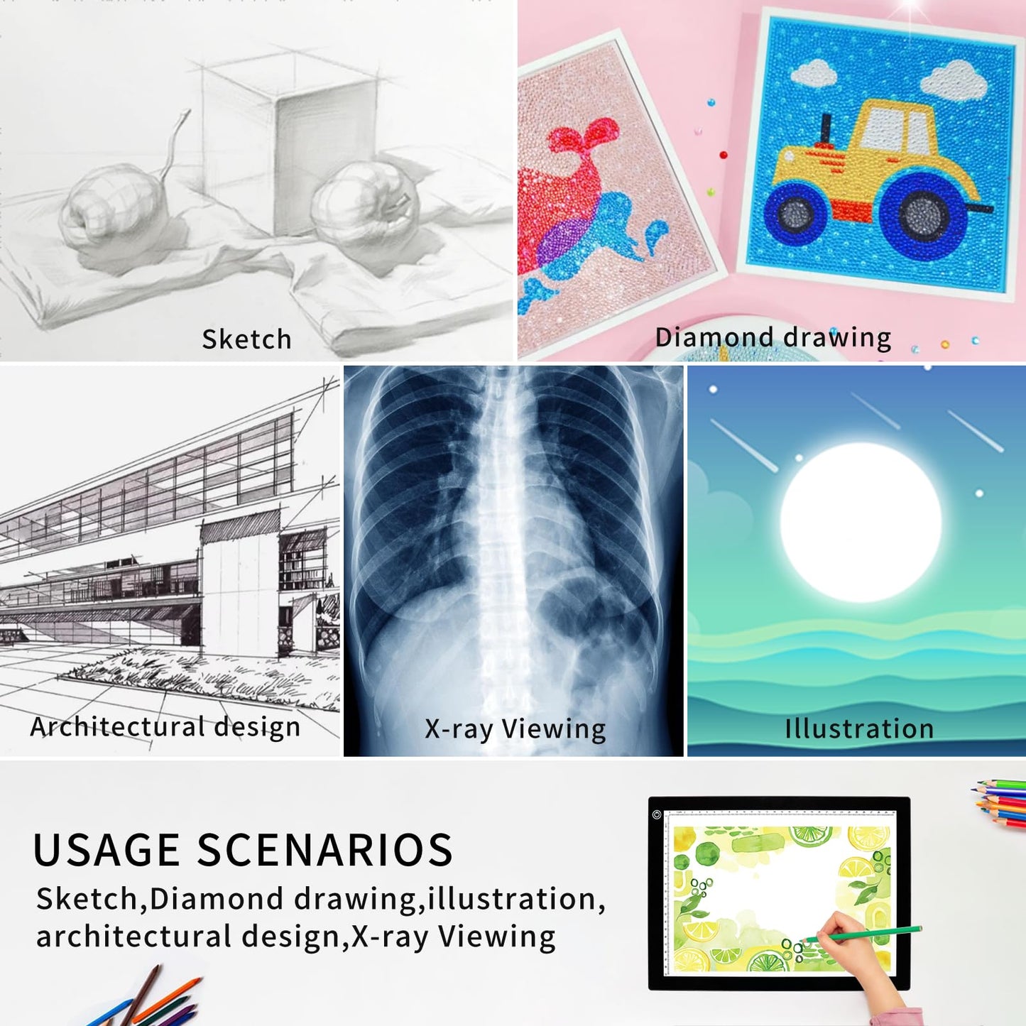 VALUCKY Rechargeable A4 Tracing Drawing Board,Copy Light Pad with Adjustable Foldable Stand,3 Level Brightness LED Tracing Light Box for Artist,Drawing,Sketching,Diamond Painting