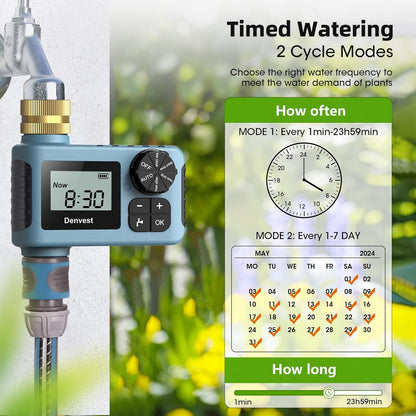 **Hose Timer - Brass Inlet & Outlet | Outdoor Water Timer with Rain Delay for Garden & Lawns**