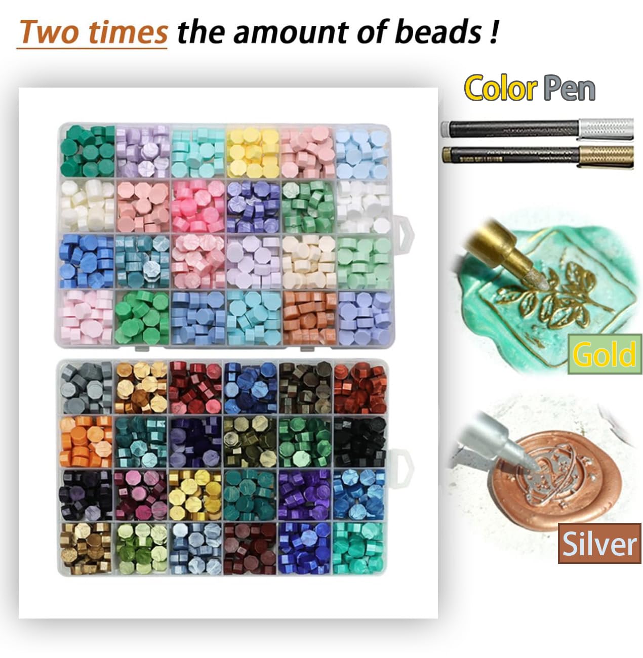Wax Seal Kit, Electric Wax Seal Warmer, 1300 Pcs Wax Seal Beads with 4 Pcs Wax Seal Stamps, 48 Color, 50 Pcs Wax Seal Stickers, Envelope, Wax Seal Metallic Pen