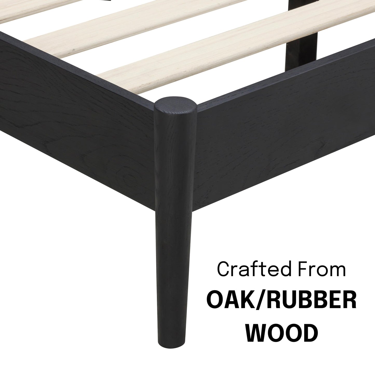 NTC Inno Wooden Bed Frame with Headboard, Solid Oak and Rubber Wood Foundation with Silent Slats and Wood Central Supports, 1000 Lb Capacity, Effortless Assembly, King - Burnt Black