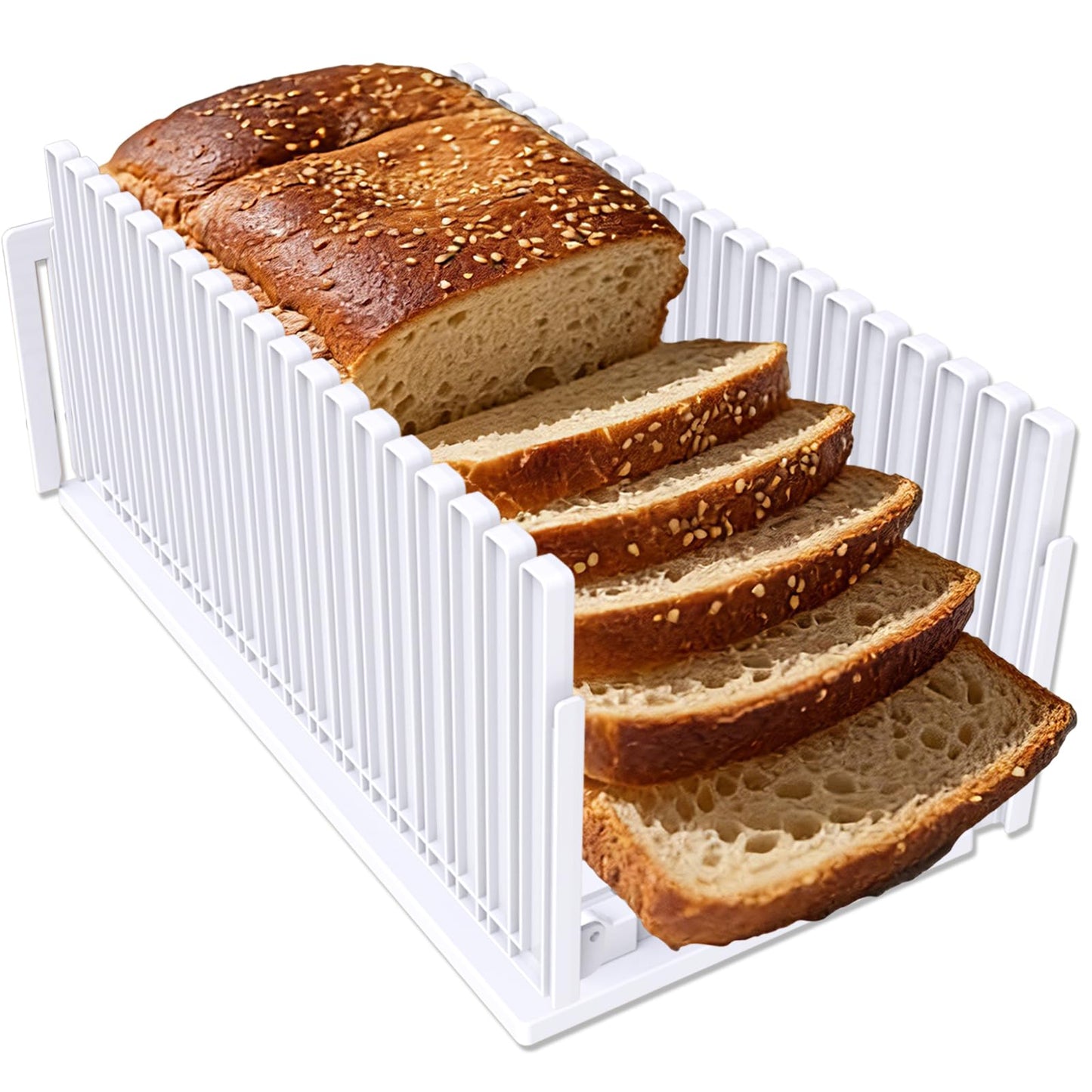 Fanlory Bread Slicer,Adjustable Thickness And Width Guide Bread Slicer, Foldable and Compact Bread Slicing for Homemade Bread - Kitchen Gadget, Baking Tool,Gift for Mom Dad white