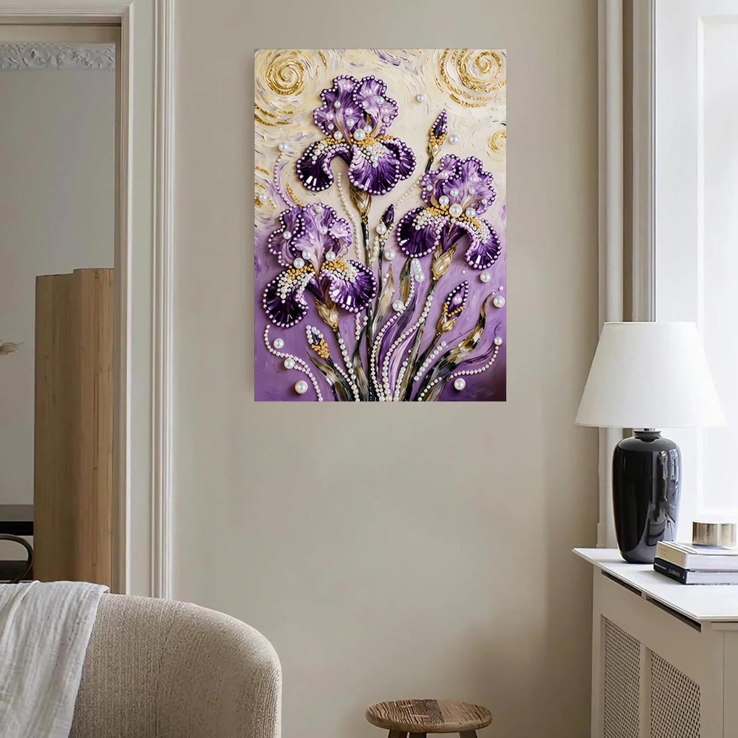 LPDJITO DIY Diamond Pearl Painting Kit for Adults, Flower 5D Pearl Painting Craft 12x16 inch, Beginner Friendly Home Wall Decor Art, Gift for Women Men Housewarming 12x16 (Purple flowersr)