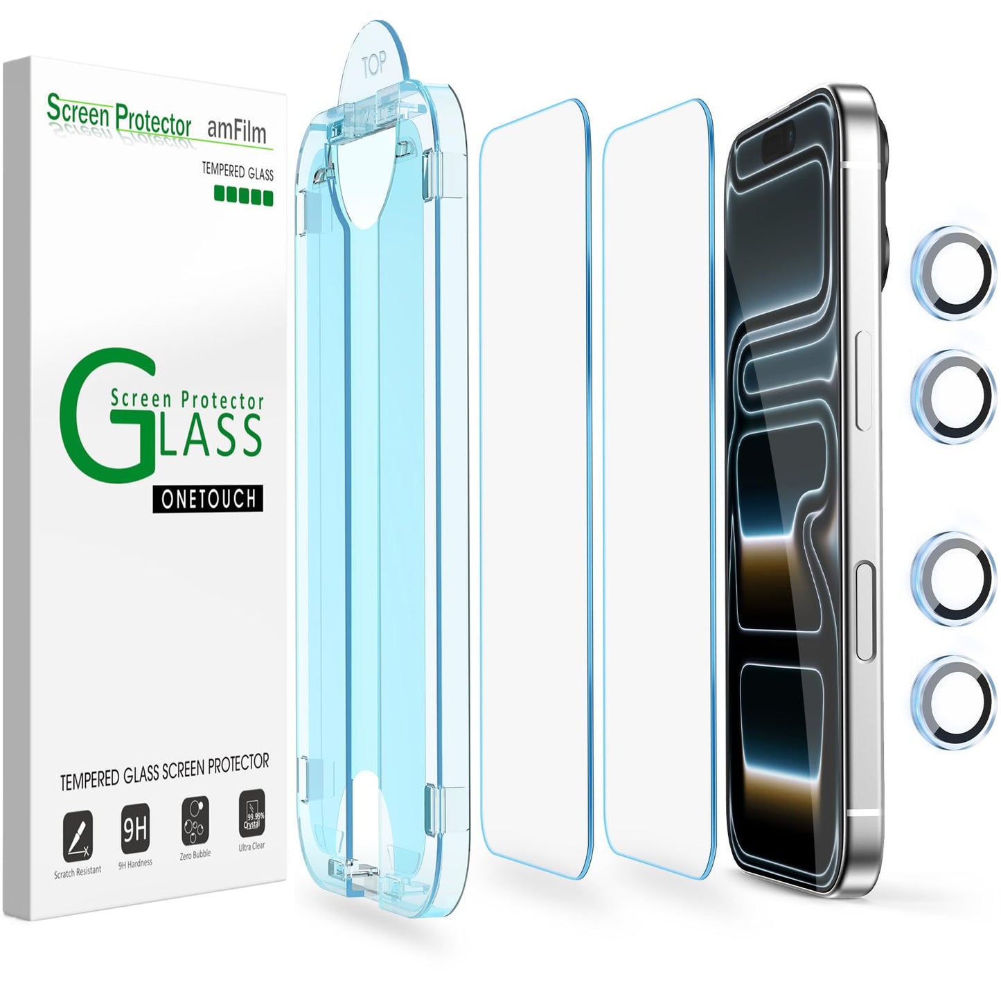 amFilm Easiest Installation OneTouch for iPhone 14 Pro [6.1 Inch] Screen Protector Tempered Glass, Auto-Alignment Tech, Bubble Free and Full Coverage Case Friendly, Anti-Scratch 2 Pack