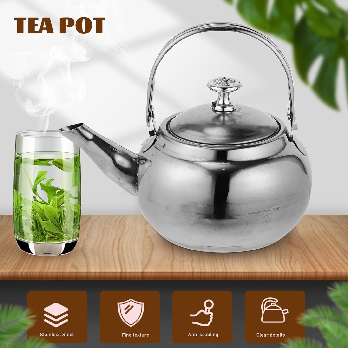BESTonZON Whistling Tea Kettle - 14cm Stainless Steel Water Boiler with Infuser for Induction and Gas Stove