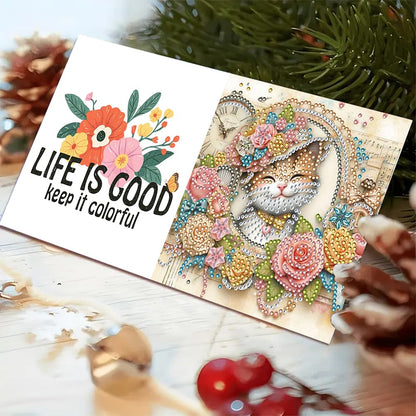 6 Pack 5D DIY Diamond Painting Cat Garden Greeting Card Kit, Diamond Art Christmas Birthday Holiday Greeting Card, Art Crafts Kit Creative with Envelope