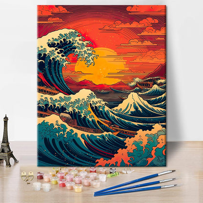 TUMOVO Paint by Number for Adults, Japan Landscape Paint-by-Number Kits Big Waves Adult Paint by Number Kits On Canvas DIY Oil Painting for Adults Paint by Number Arts Craft, 16 x20 Inch
