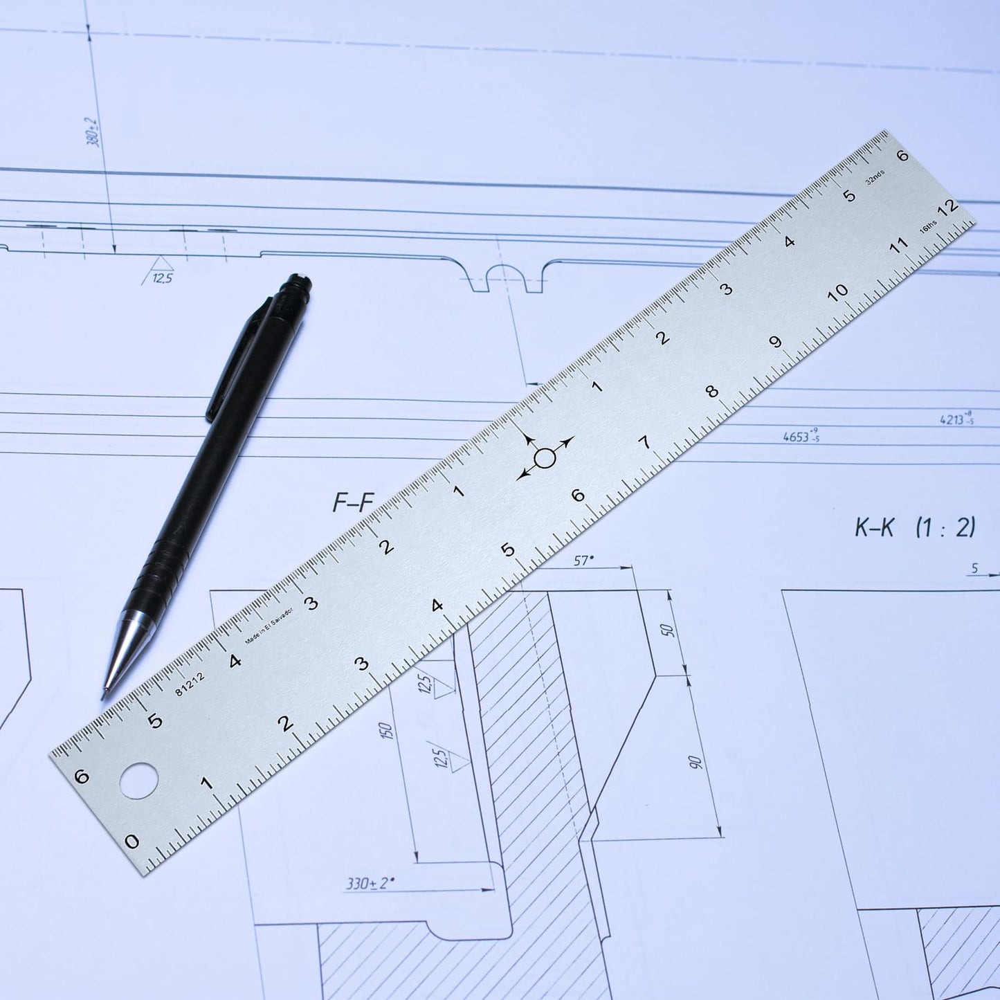 Tellegloww 2 Pack 12 Inch Center Finding Rulers Aluminum Metal Centering Ruler Tool Straight Edge for Woodworking Metal Work Construction and Around the Home