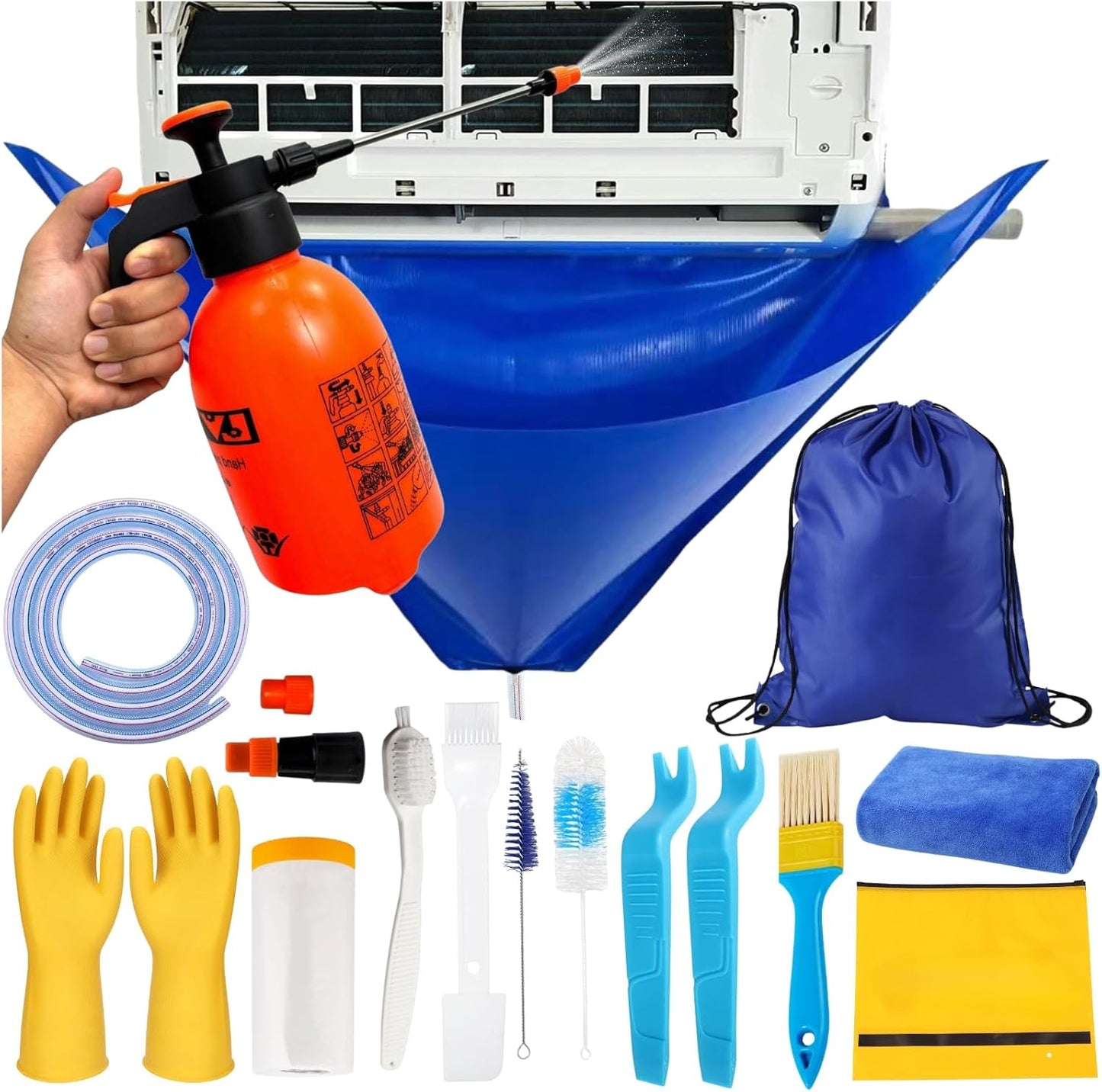 18pcs 2L Oiktylr Mini Split Cleaning Kit Bag, Waterproof AC Cleaning Cover with Storage Bag, PVC Air Conditioner
