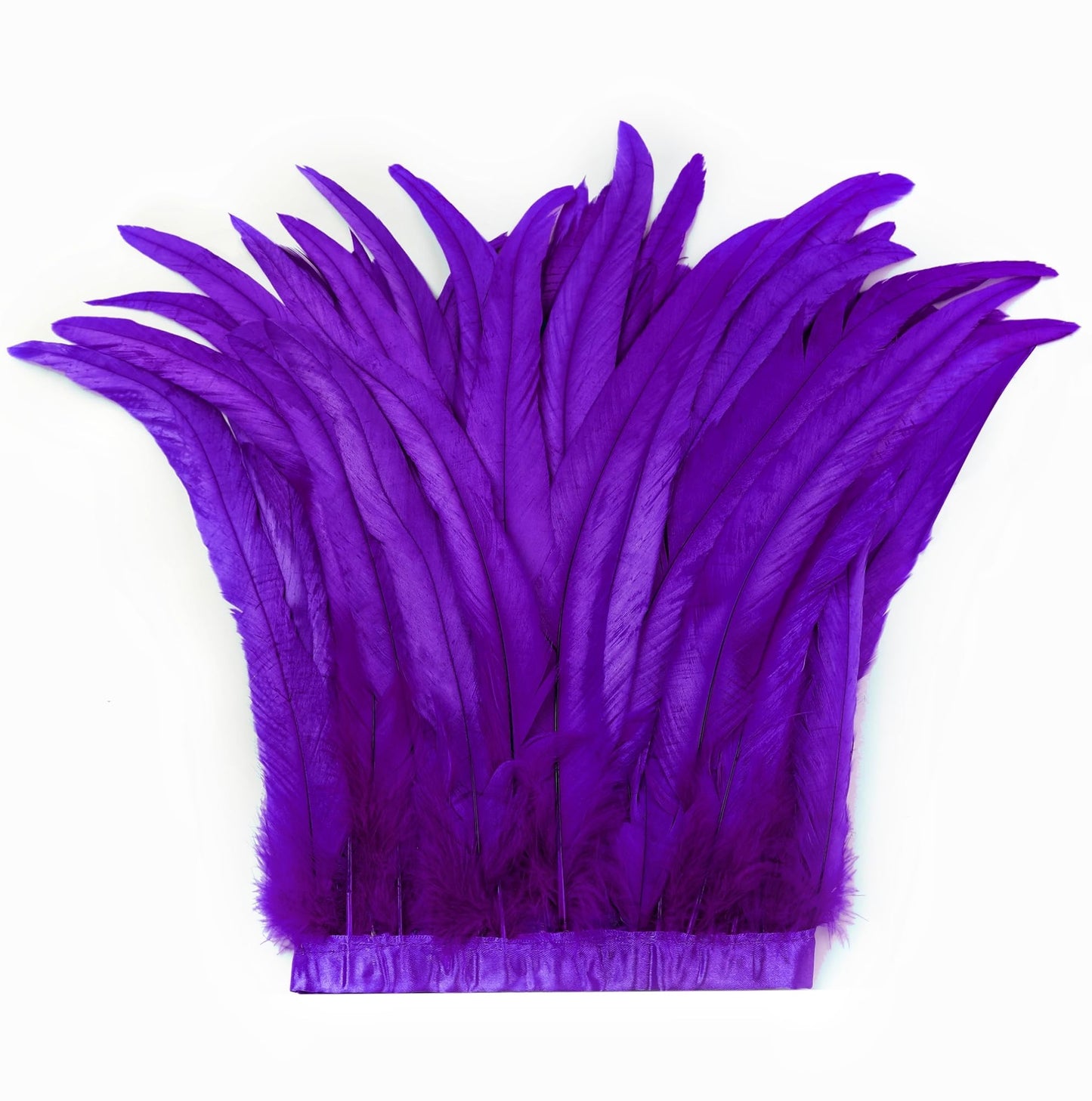 Holmgren Purple Rooster Feather Trim - 10-12inch 2 Yards Large Rooster Tail Feathers Fringe Trim for DIY Sewing Crafts, Feather Cape Shawl, Mardi Gras Party Costume Decoration (Purple)