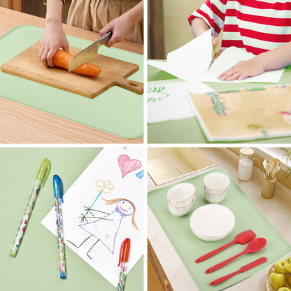 acDesign 2Pcs Silicone Painting Mat with Raised Edge 24" x 16" Waterproof Non-Slip Silicone Craft Mat for Painting, Clay，Jewelry-Making，Green