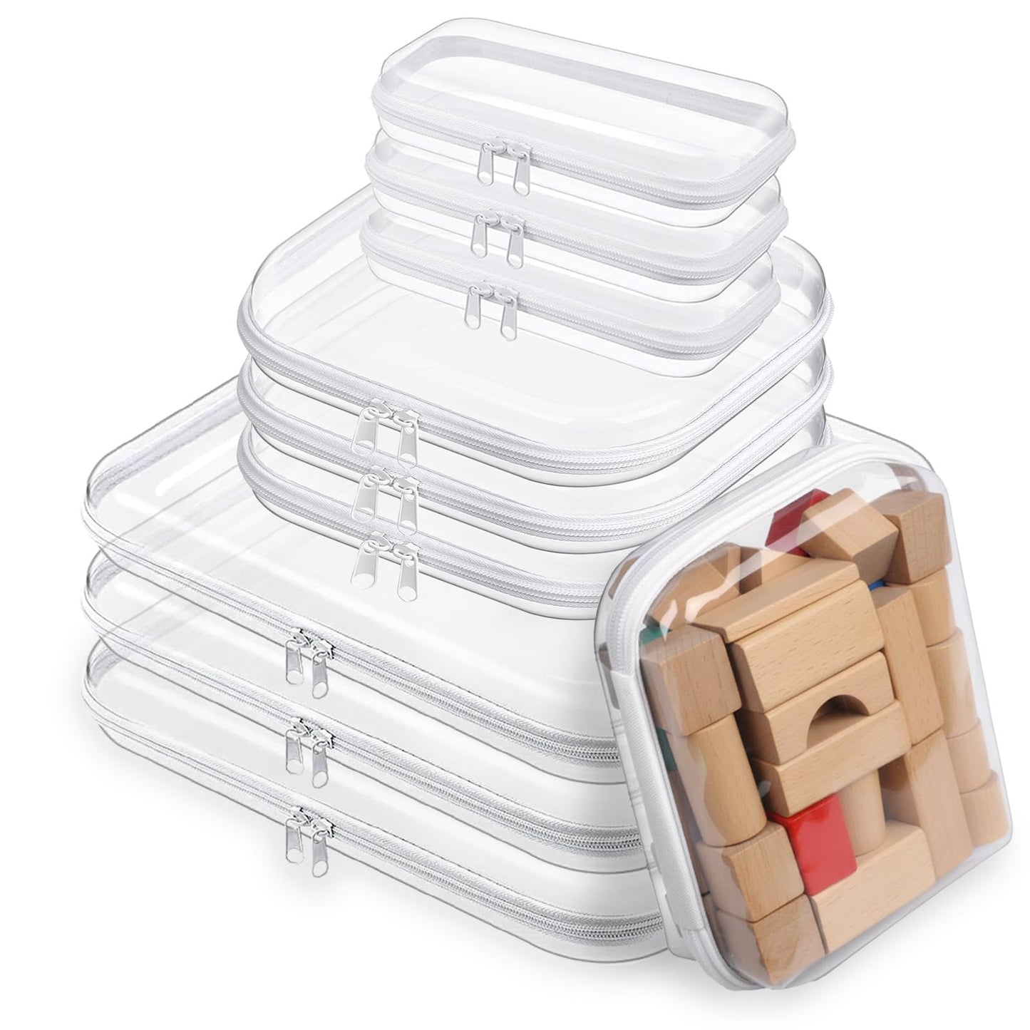 Dimore Ultimate Organizer Kit - 9 Pack Clear Hard Shell Zipper Case (3 Large + 3 Medium + 3 Small) Multi-Size Set, Complete Storage Solution for Makeup, Crafts, Toys, Electronics