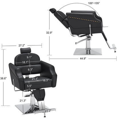 BarberPub Classic Recliner Leathern Barber Chair Antique Heavy Duty Hair Spa Salon Styling Beauty Equipment 3125